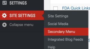 Secondary menu screen image