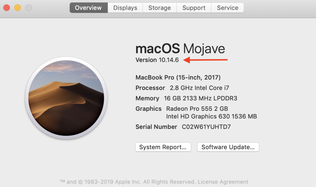 macOS version screen