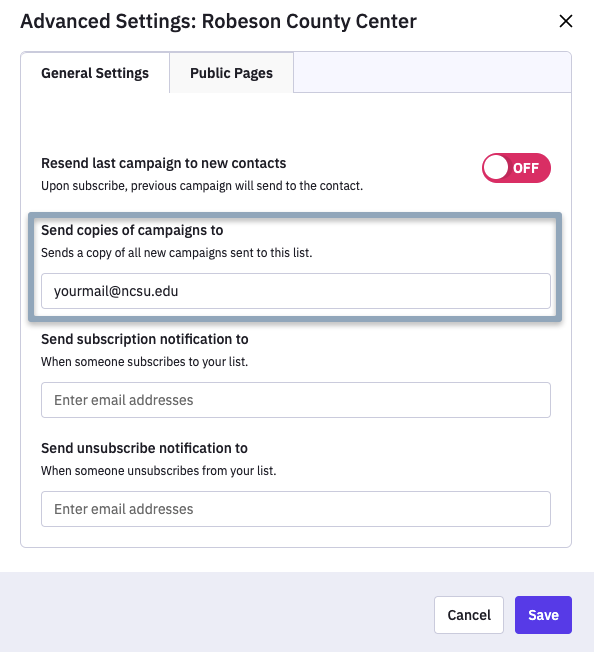 ActiveCampaign send copies of campaigns to option