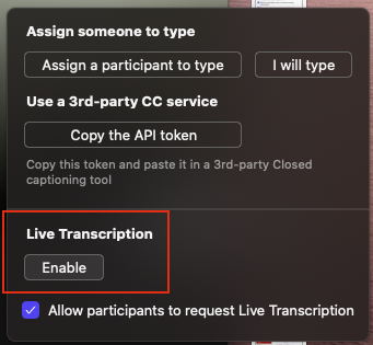 Enable Live Transcripts