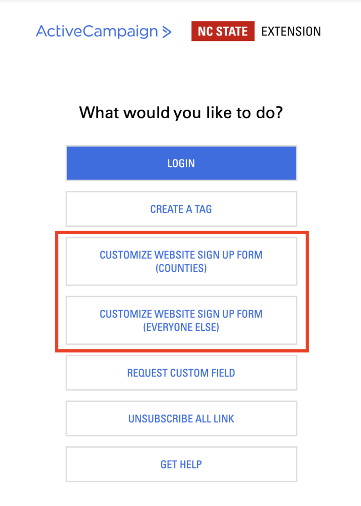 ActiveCampaign Custom Sign Up Options