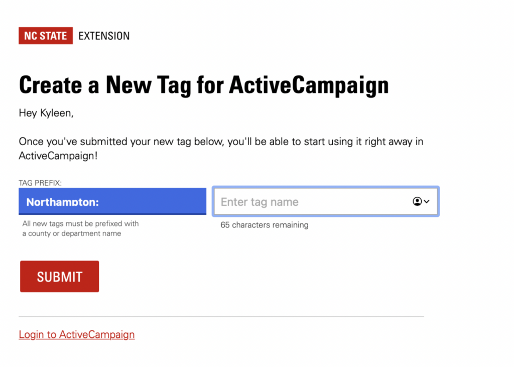 create a tag screen in activecampaign