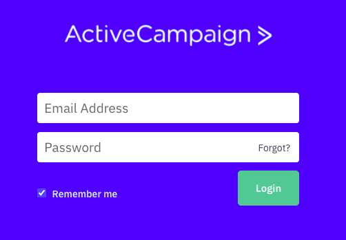 ActiveCampaign useriid/password login box