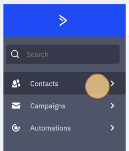 A yellow click marker over a contacts button in the ActiveCampaign email.