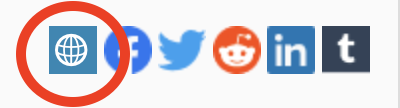 A row of social media icons along with a globe icon indicating the web. The Globe icon is highlighted and circled in red.