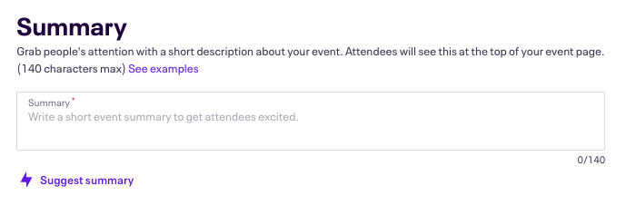 Eventbrite suggest summary AI tool