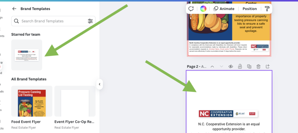 Screenshot of required statement template on blank page in Canva design