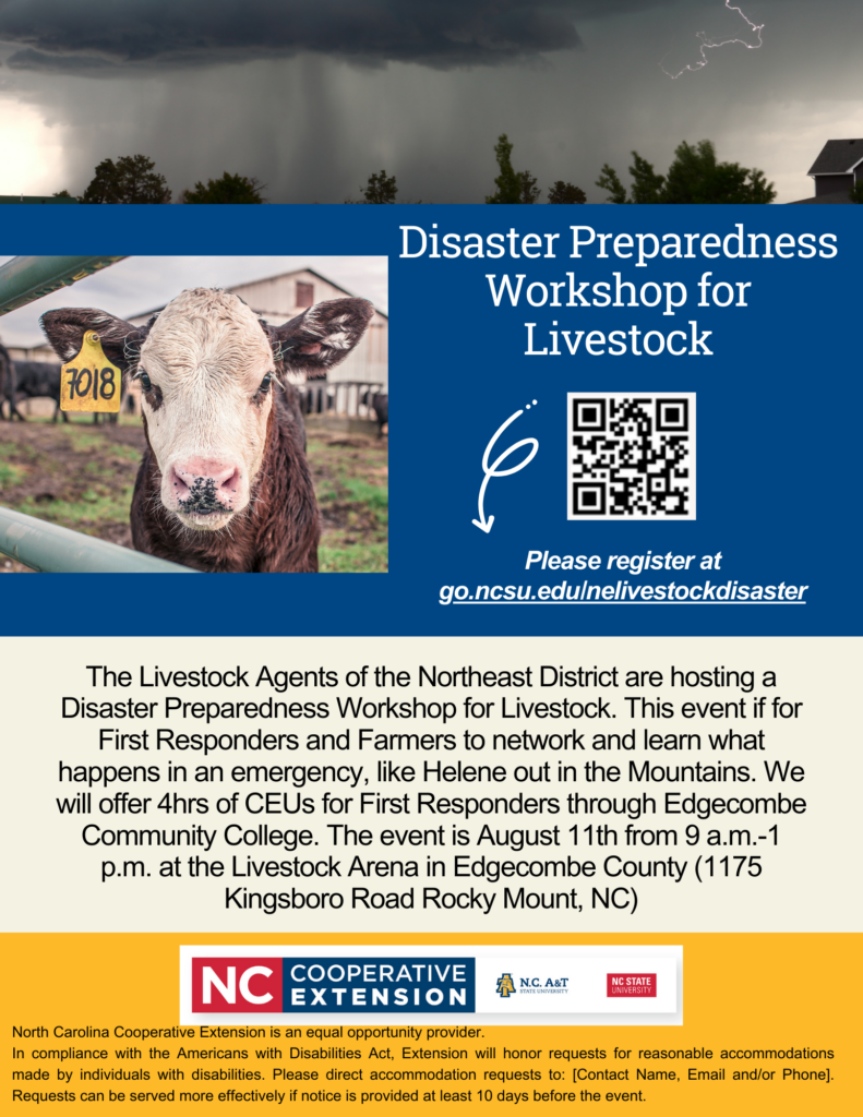 Printed flyer made on Canva for livestock disaster preparation workshop.