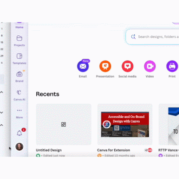 Animation showing the steps to switch teams in Canva
