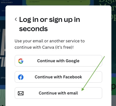 Screenshot of log in options for Canva