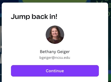 Screenshot of login screen for Canva